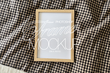 A4 Wood Frame on Gingham Sheets
