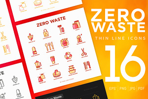 Zero Waste | 16 Thin Line Icons Set, an Outline Icon by Alex Blogoodf