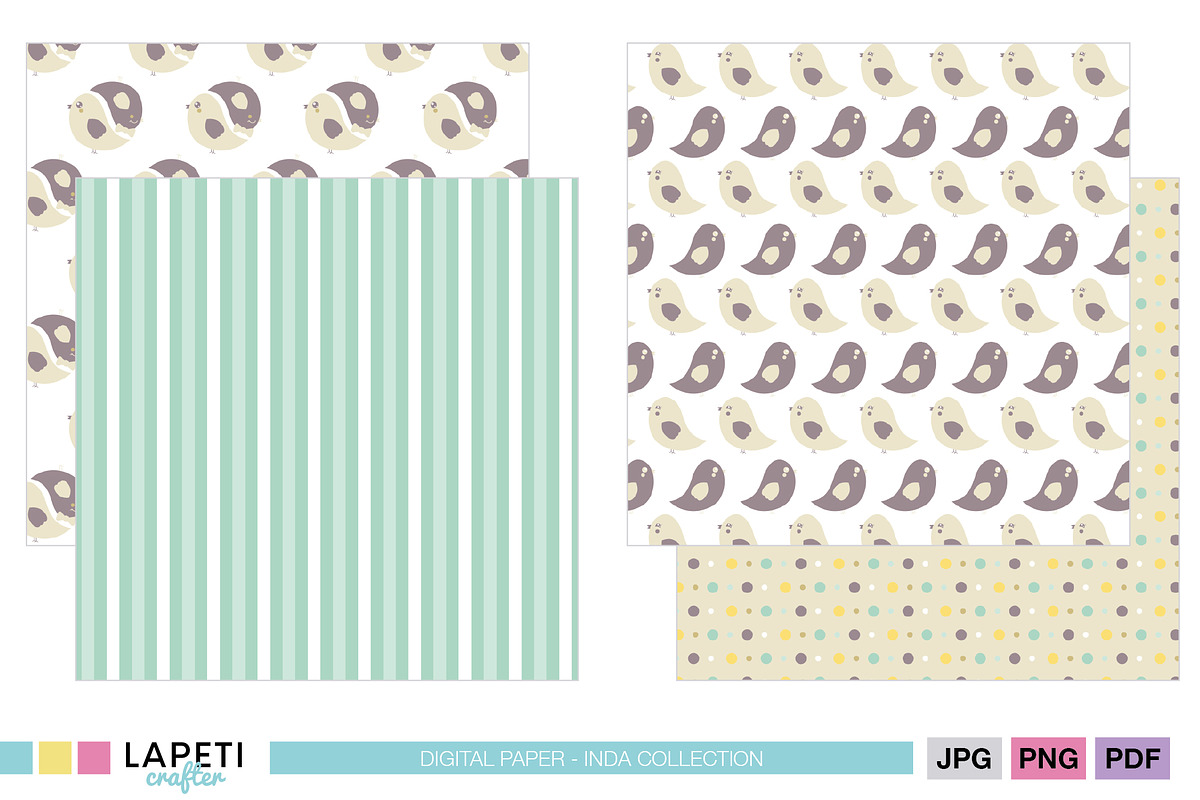 Spring Bird Digital Paper Pack, a Pattern Graphic by Lapeticrafter (Photo 3 of 5)