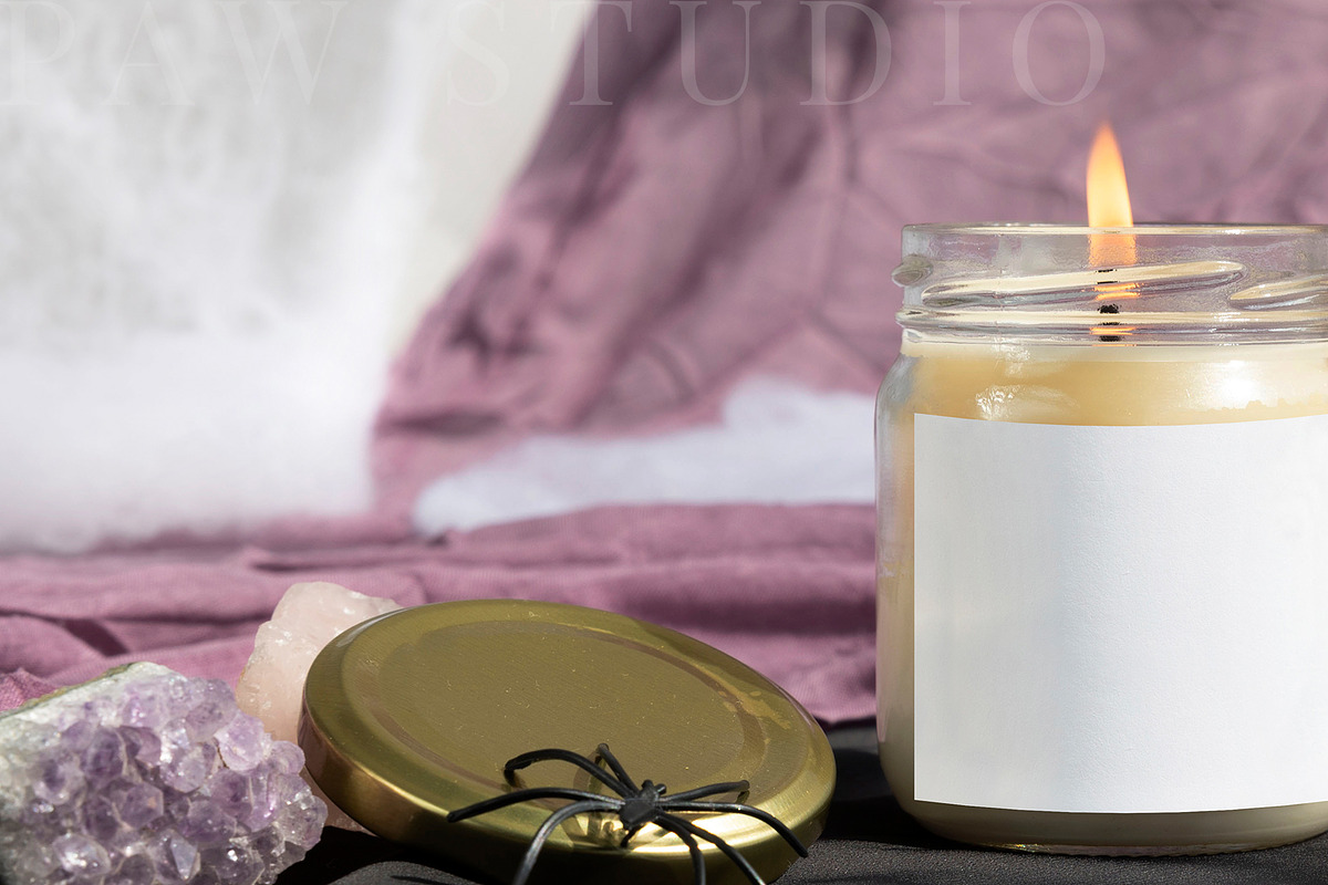 Halloween Candle Mockup Label fall, an Advertising Mockup by PawMockups (Photo 4 of 10)