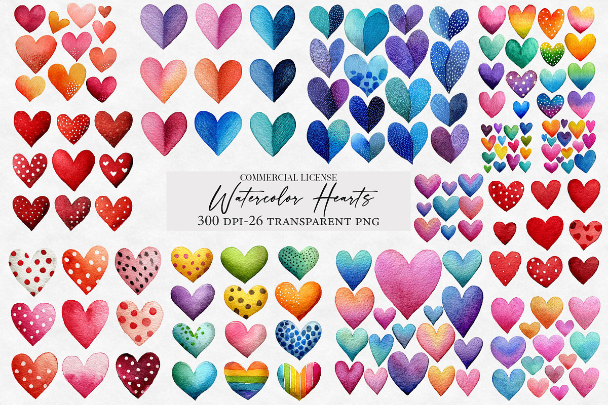 Watercolor Hearts Clipart, an Illustration by Designworld (Photo 1 of 6)