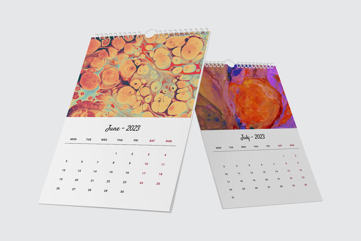 Marbling Art Calendar 2023 InDesign, a Stationery Template by Graphic Fabrica (Photo 5 of 9)