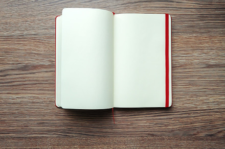 Open notebook with blank sheets