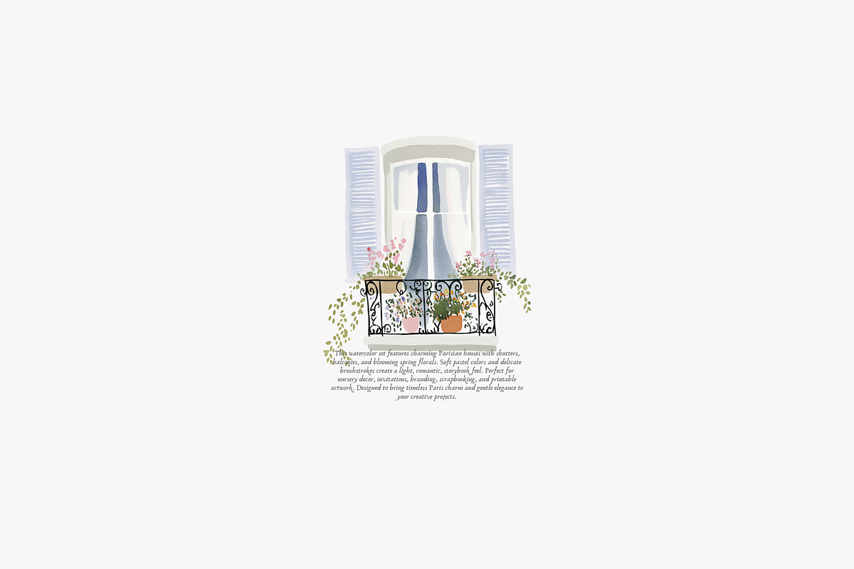 parisian spring houses watercolor, a Decorative Illustration by Patishop Art (Photo 9 of 10)