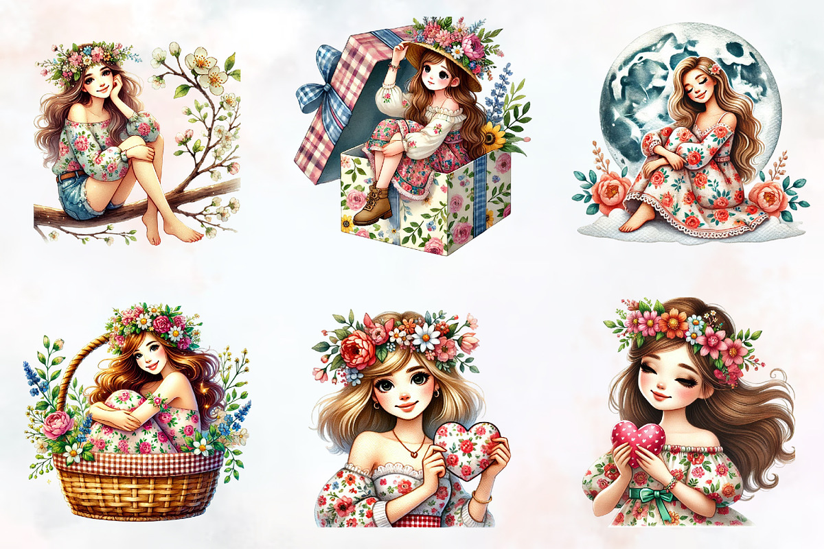 Spring Pin Up Girl Sublimation Clipa, an Illustration by RobertsArt (Photo 5 of 7)