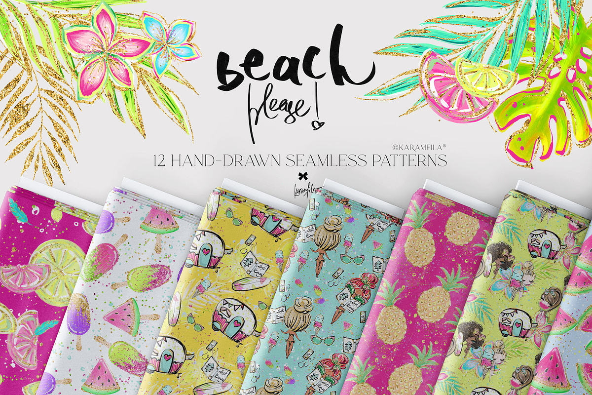 Summer Beach Camper Tropical Pattern, a Pattern Graphic by KaramfilaS (Photo 1 of 16)