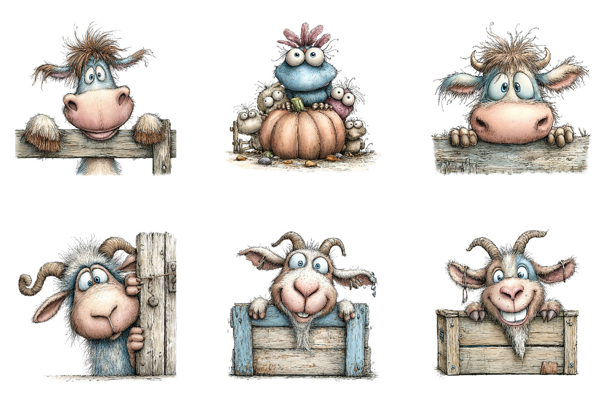 Whimsical Funny Farm Animals, a Seasonal Illustration by CreationArt (Photo 3 of 5)