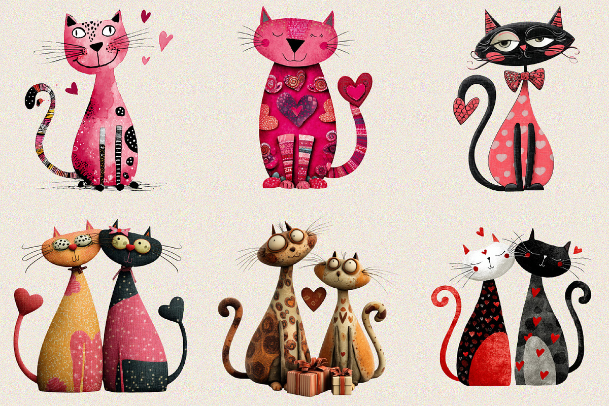 Quirky Valentines Cats Clipart  Bund, an Illustration by SVGArt (Photo 2 of 8)