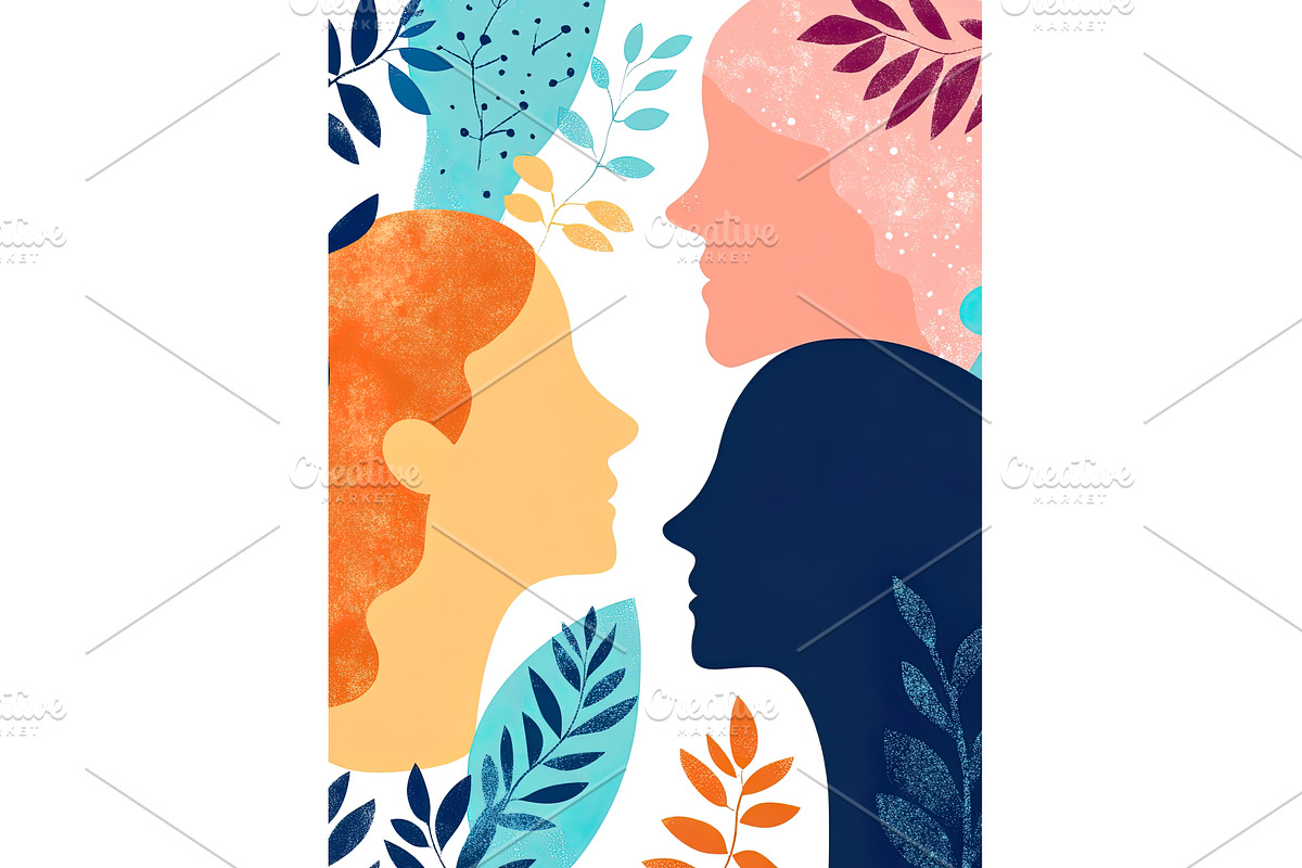 Colorful abstract profiles with, an Illustration by Lermont51
