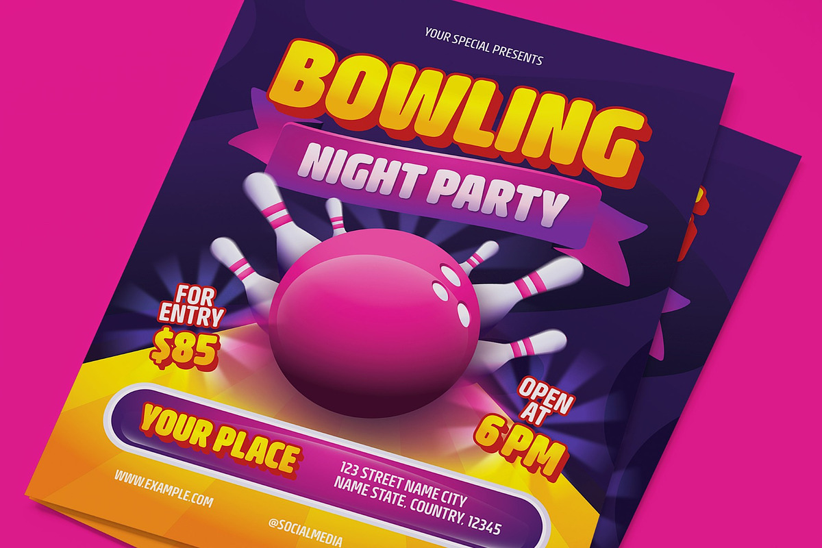 Bowling Night Flyer, a Flyer Template by graphicook (Photo 2 of 3)