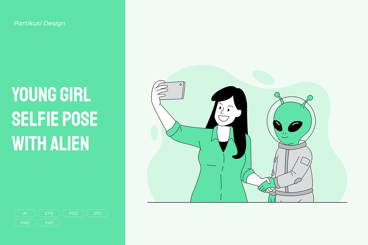 Young Girl Selfie Pose With Alien, a Person Illustration by Partikusi Design (Photo 1 of 3)