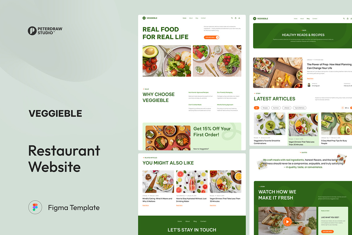 Healthy Food Catering Website UI, an UI Kit Template by peterdraw (Photo 1 of 6)