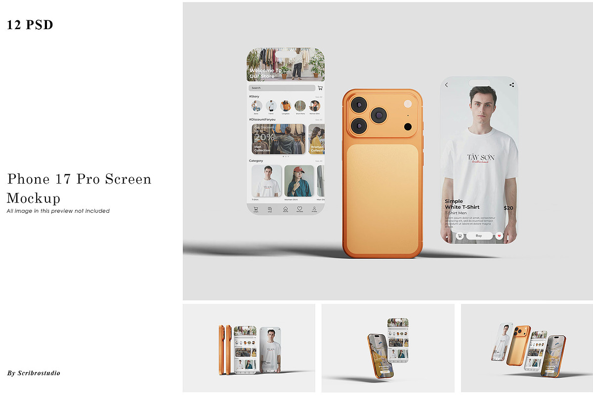 Phone 17 Pro Screen Mockup, an iPhone Mockup by scribrostudio (Photo 1 of 13)