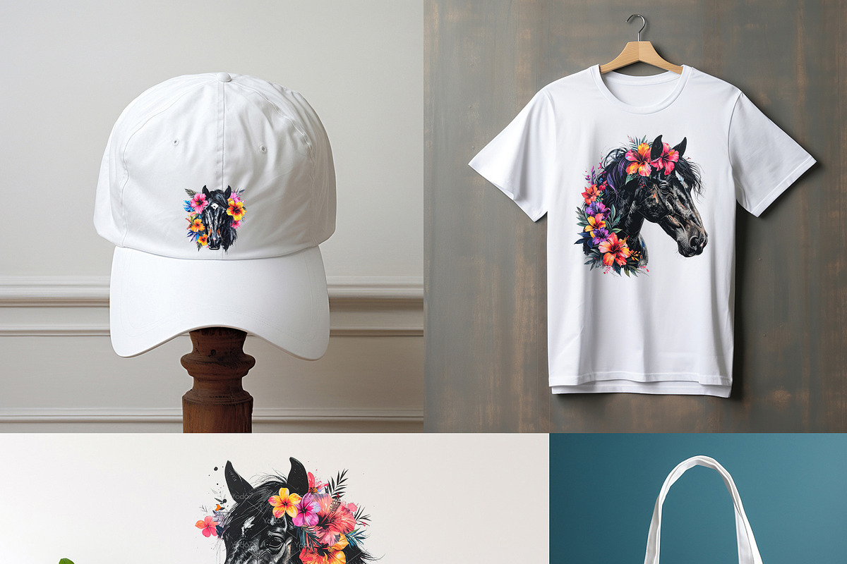 Black horse head with flowers, an Animal Illustration by yod67 (Photo 4 of 8)