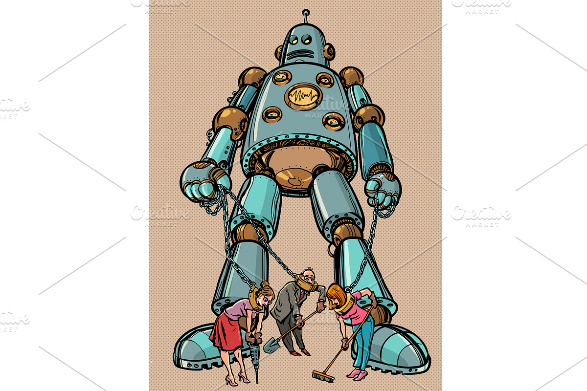 AI control over humanity. Robots, a Technology Illustration by rogistok