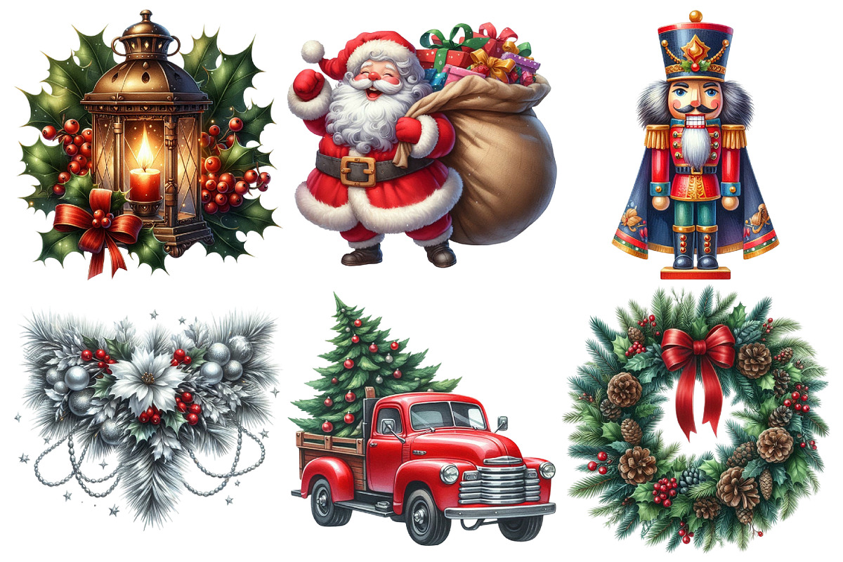 Vintage Christmas Clipart, an Illustration by Pixels.Craft (Photo 3 of 7)