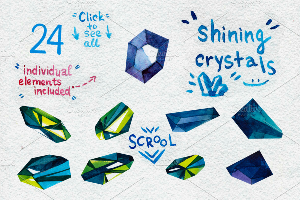 Watercolor crystals set, a Decorative Illustration by Vasilevska (Photo 2 of 4)