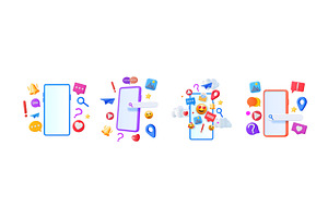 Mobile phone with social media 3d, a Technology Illustration by Abscent