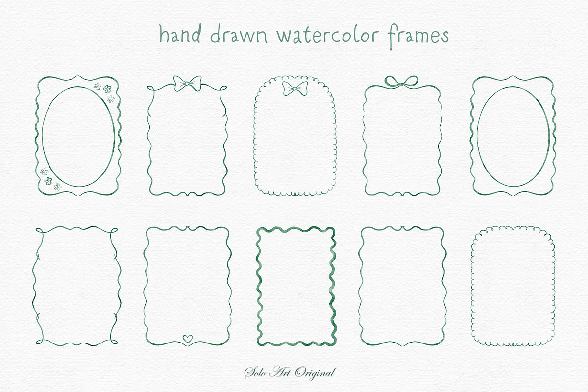 Sage Green Watercolor Bows Frames, a Background Graphic by Solo Art Original (Photo 2 of 14)