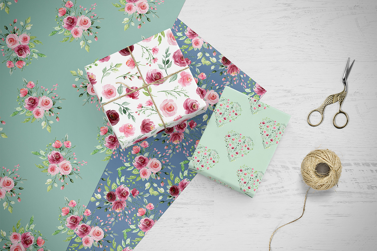 Watercolor flowers Pink & Marsala, an Illustration by Larisa Maslova (Photo 12 of 14)