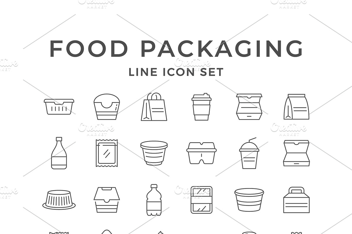 Set line icons of food packaging, an Outline Icon by motorama