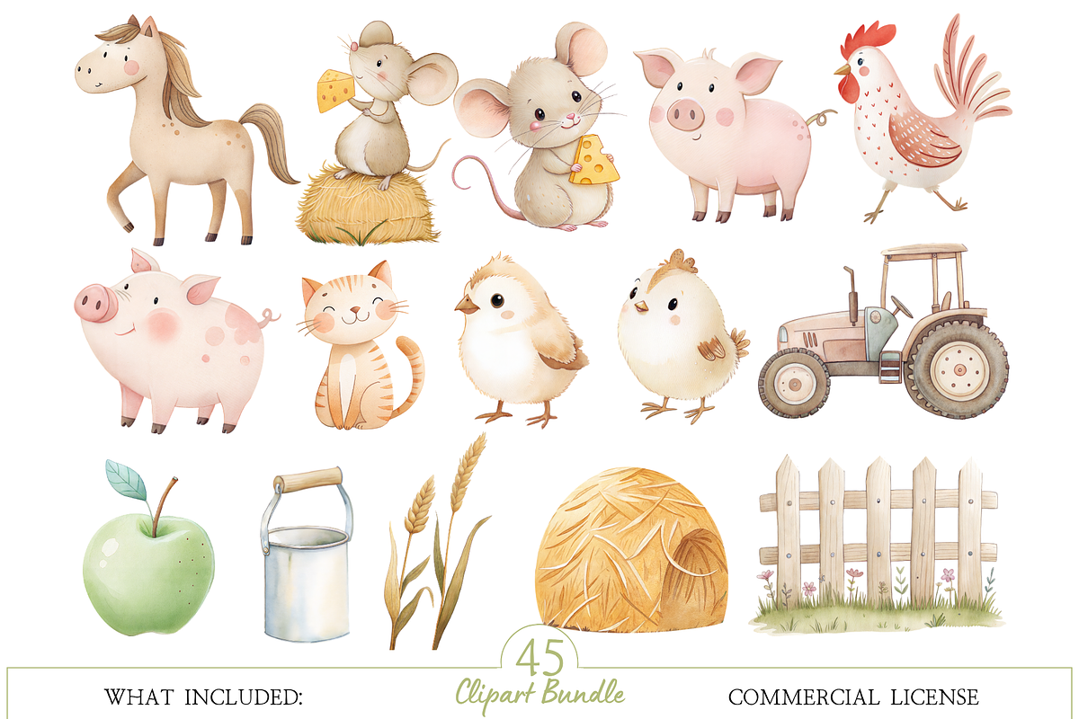 Little Farm Watercolor Clipart, an Illustration by MockupWizard (Photo 3 of 7)