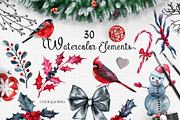 Watercolor Red & Black Christmas Set, an Illustration by Fluffy Unicorn (Thumbnail 2 of 6)