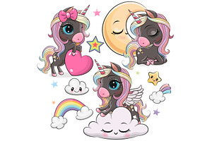 Set of Cute Cartoon Unicorns