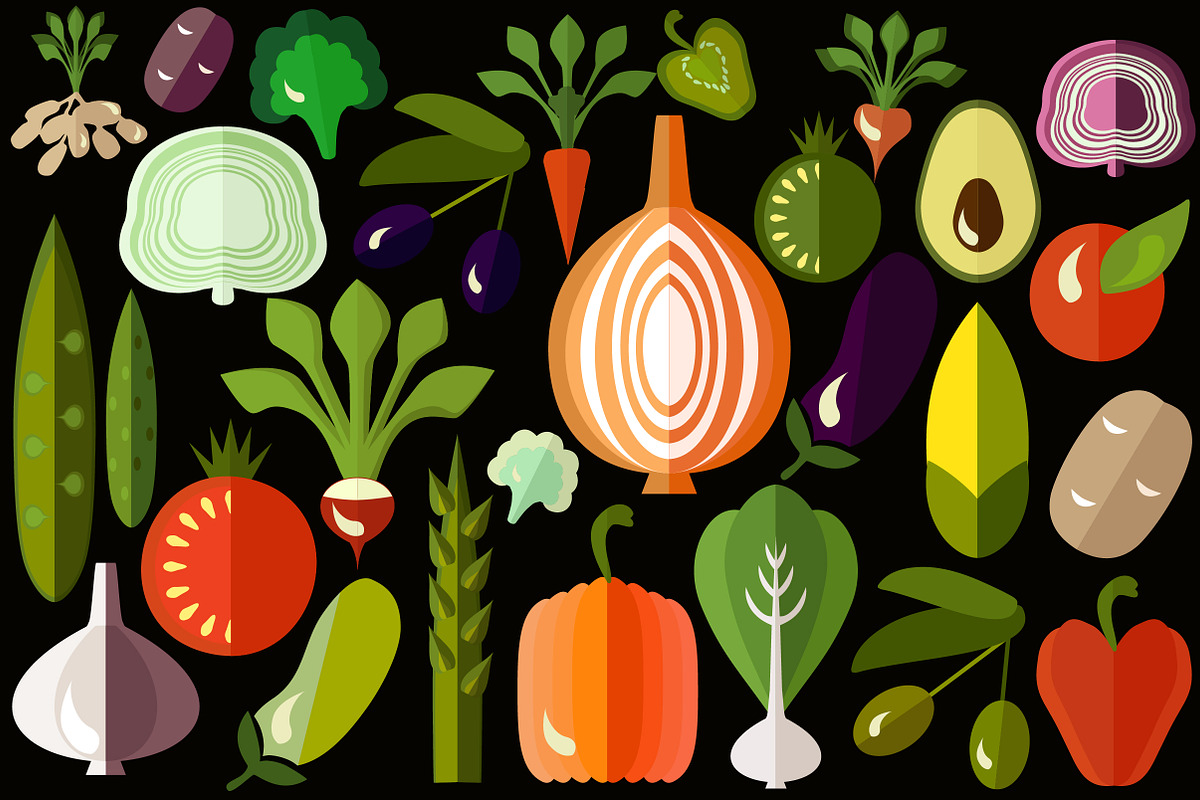 flat icons of fruits and vegetables preview 2
