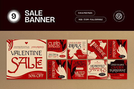 Red Valentine Sale Banner, an UI Kit Template by graphicook