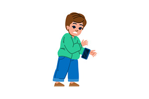 Scared child dropping smartphone on, a Technology Illustration by pikepicture