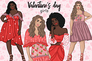 Valentine's Day Girls Clipart, a Seasonal Illustration by GlamArtZhanna (Thumbnail 1 of 5)