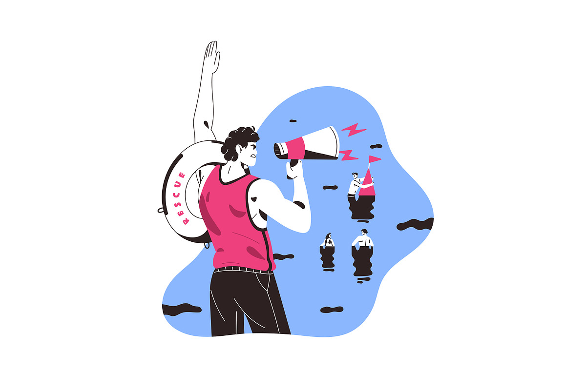 Lifeguard rescue people on water set, an Illustration by PaperTrident (Photo 7 of 15)