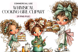 Cute Cooking Girl Clipart, a Seasonal Illustration by Daily.Designs