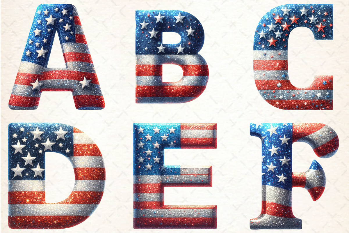 Glitter USA Flag Alphabet Clipart PN, an Illustration by Rose Art (Photo 2 of 7)