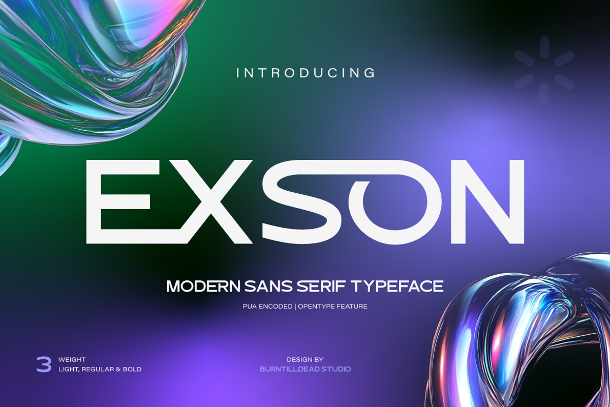 Exson, a Sans Serif Font by Burntilldead (Photo 1 of 9)