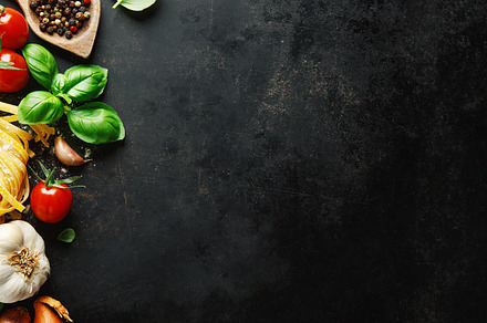Italian food background on dark stock photo containing food and italian, a Food & Drink Photo by Valeria Art