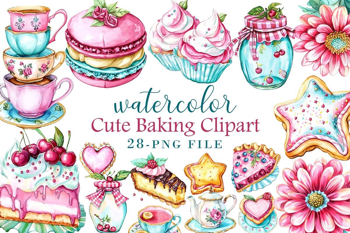 Watercolor Cute Baking Clipart, an Illustration by Libby Wishes (Photo 1 of 5)