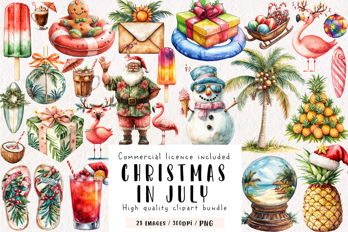 Watercolor Christmas in July Clipart, an Illustration by CreationArt (Photo 1 of 9)