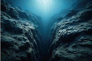 Underwater view of a deep ocean, an Illustration by Sergey Kotenev