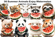 Summer Animals Enjoy Watermelon, an Illustration by Black Bird Studio (Thumbnail 1 of 5)