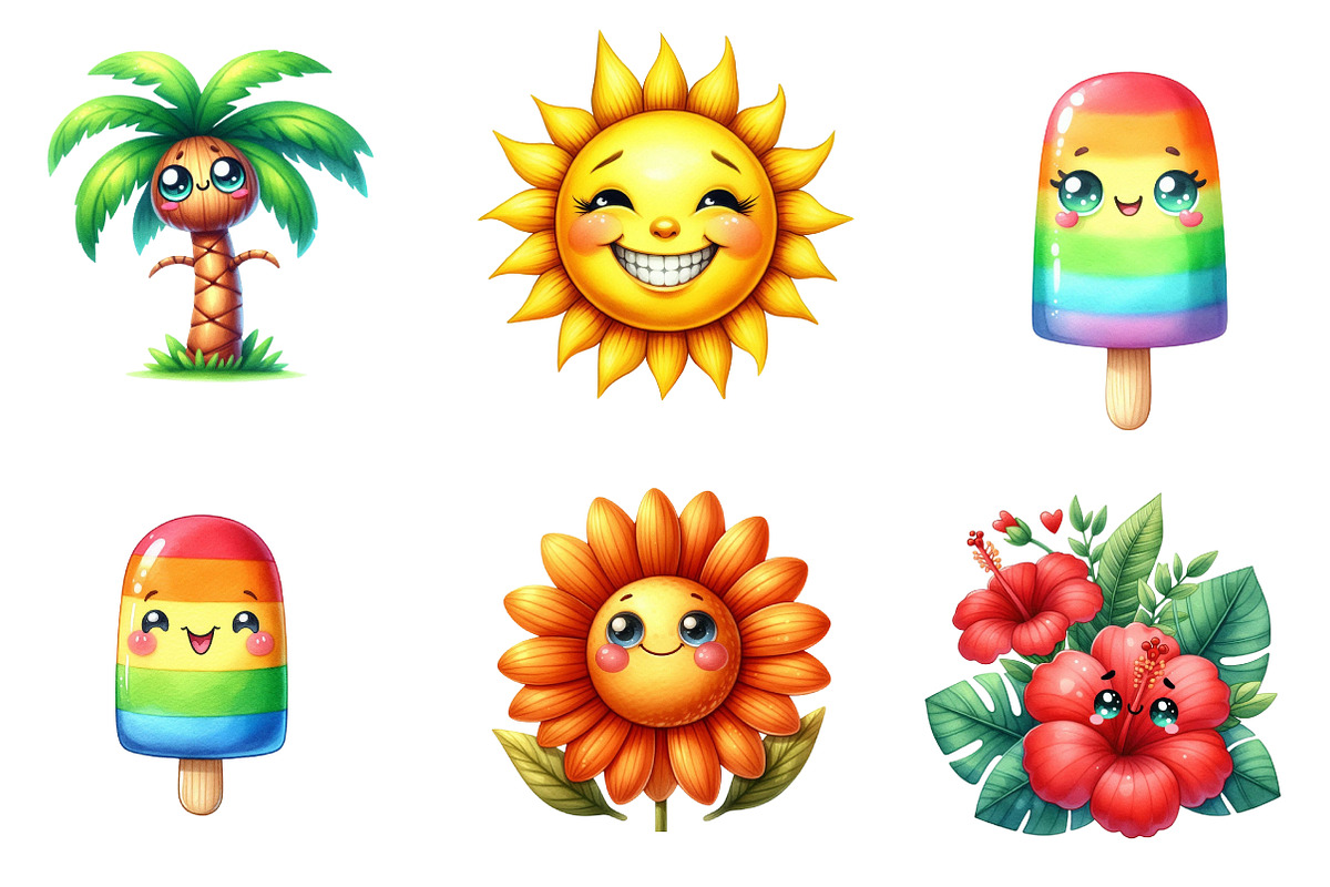 Kawaii Summer Beach Clipart Bundle, an Illustration by CreationArt (Photo 5 of 5)