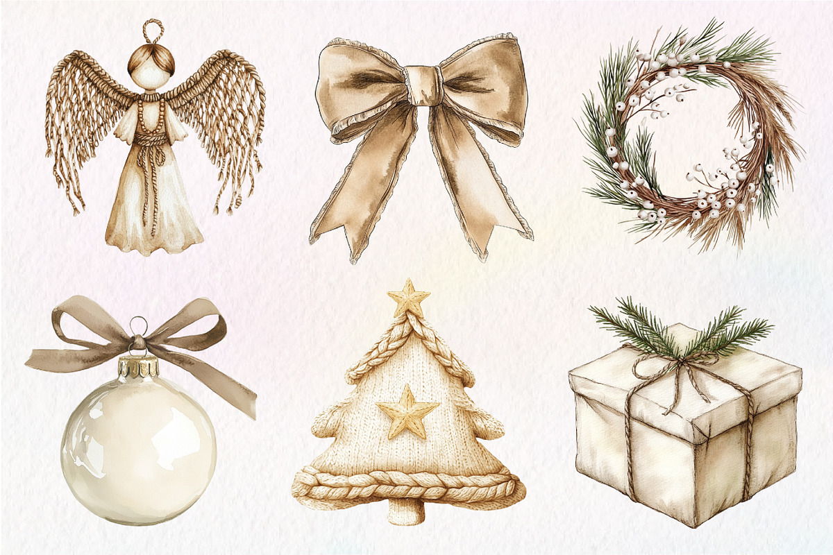 Neutral Christmas Clipart Bundle, an Illustration by Dream Creation (Photo 4 of 7)