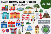 Watercolor Town Road Cars Houses PNG, a Transportation Illustration by PatternPalette (Thumbnail 2 of 3)