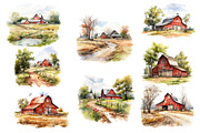 Watercolor farm clipart, fall png, an Object Graphic by KomtsyanTatyanaArt (Thumbnail 2 of 5)