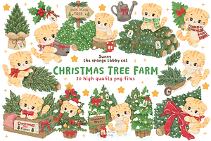 Cat Christmas Tree Farm Clipart