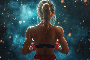 Focused female boxer preparing for a, a Photo by Tanuart