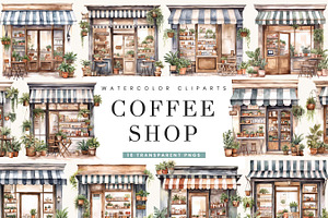 Watercolor Coffee Shop Clipart