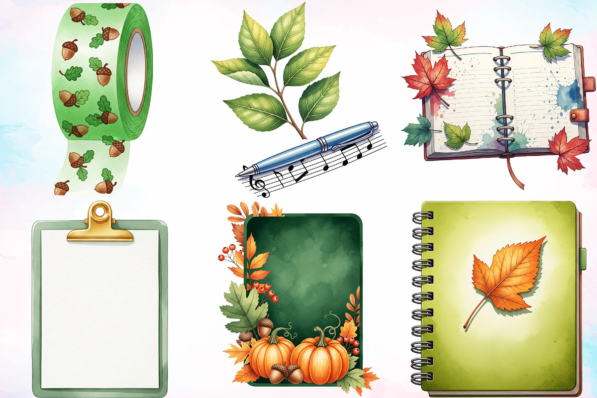 Autumn Green Planner Clipart Bundle, a Seasonal Illustration by Canvas Craft (Photo 4 of 8)