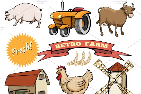 Retro Farm Vector Icons